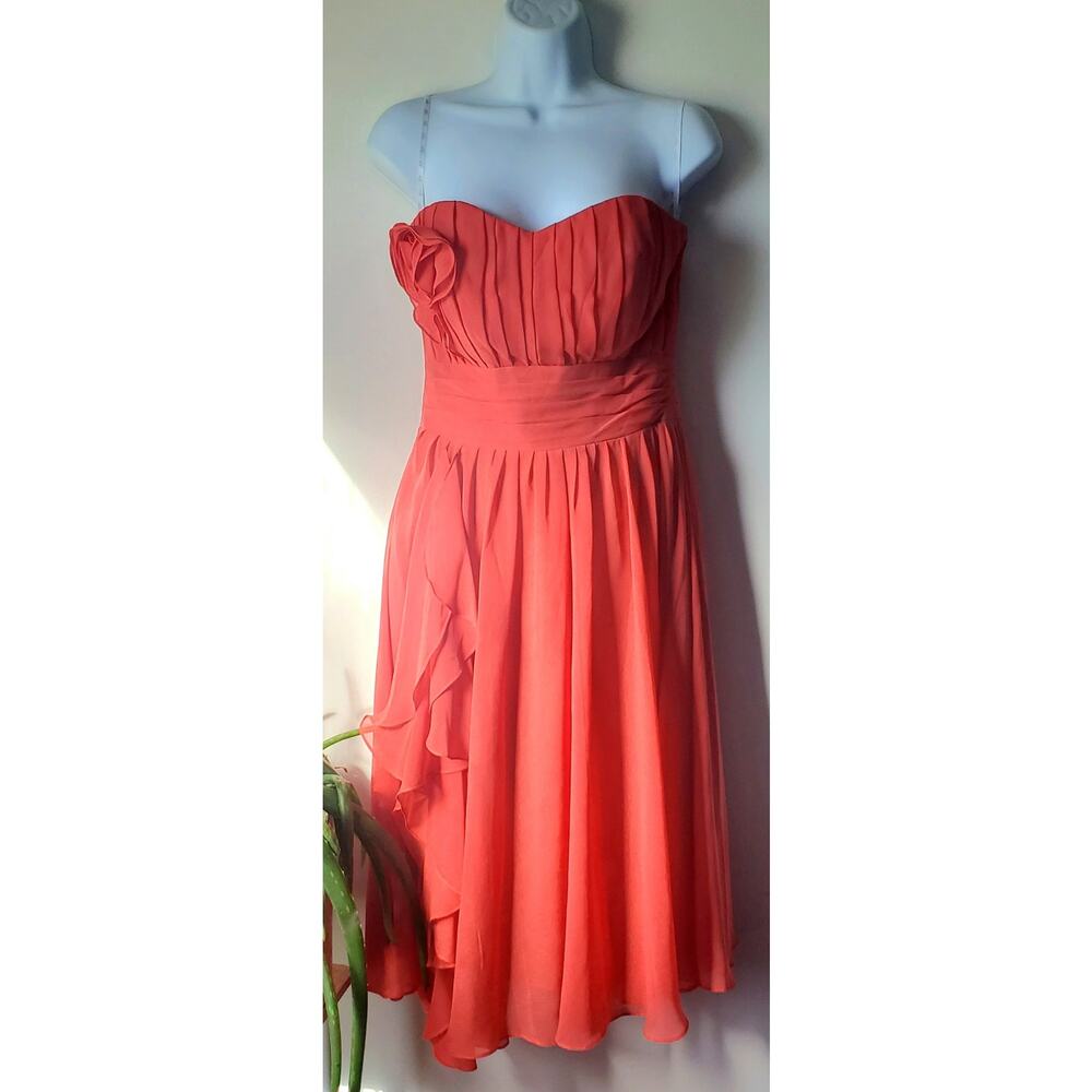 Beautiful Womens Coral Orange Knee Length Ruffled Dress Size 8 Wedding Beachy